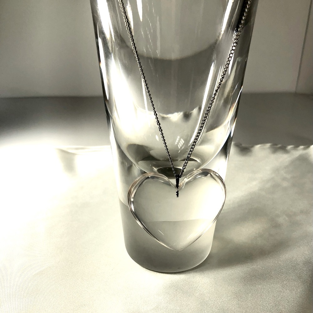 Vintage Lucite Heart Pendant Necklace Silver 40s 50s